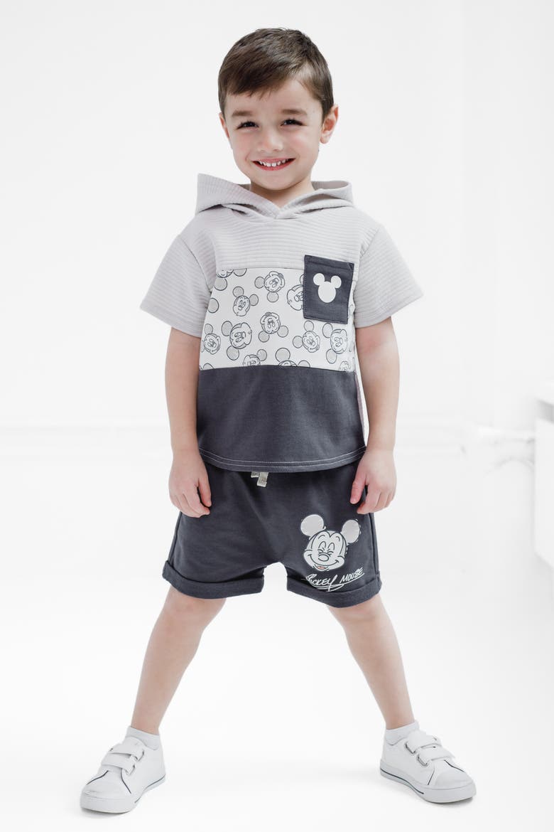 Mickey Mouse French Terry Hooded Tee and Shorts Set, Alternate, color, Mickey Dark Grey