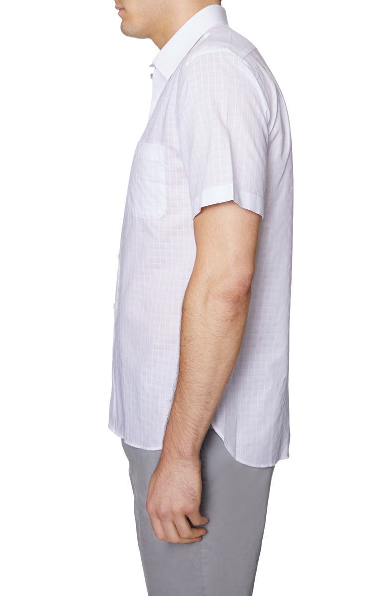Hickey Freeman Regular Fit Grid Short Sleeve Button-Up Shirt, Alternate, color,