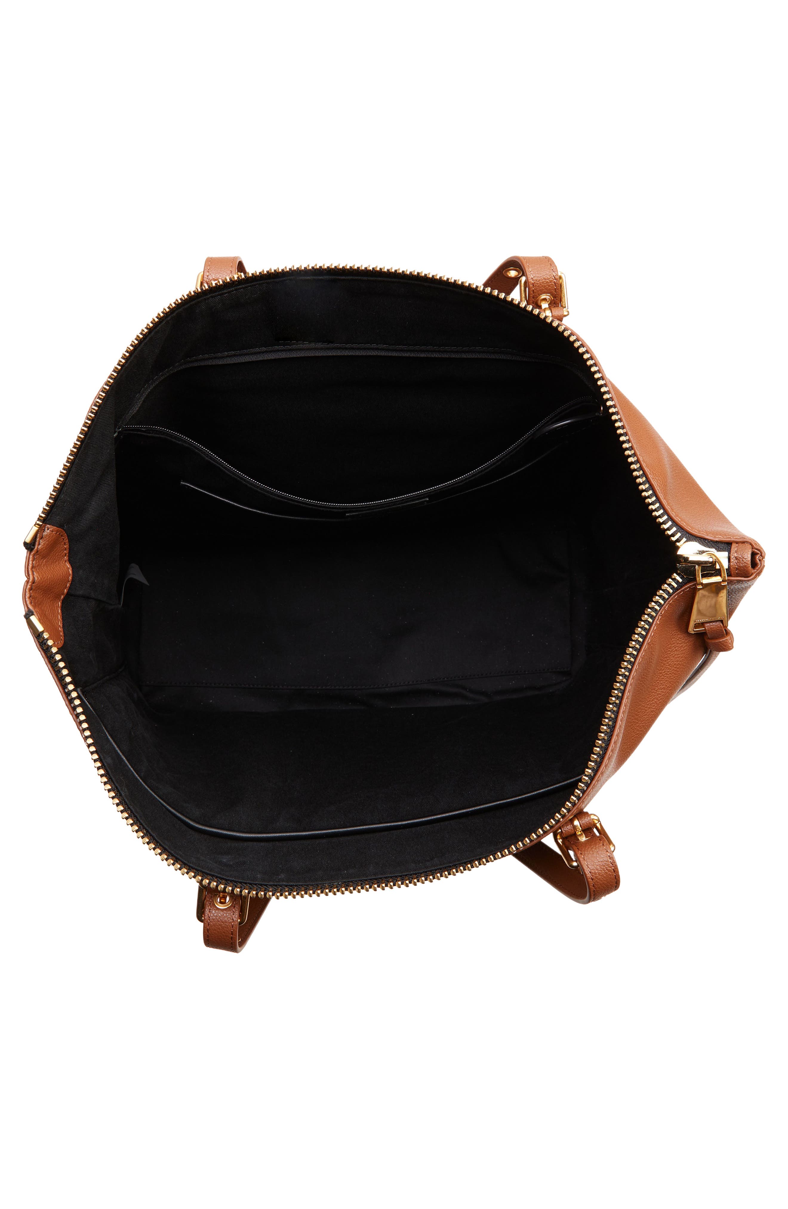 Chunky Leather Zip Tote, Alternate, color, TOBACCO