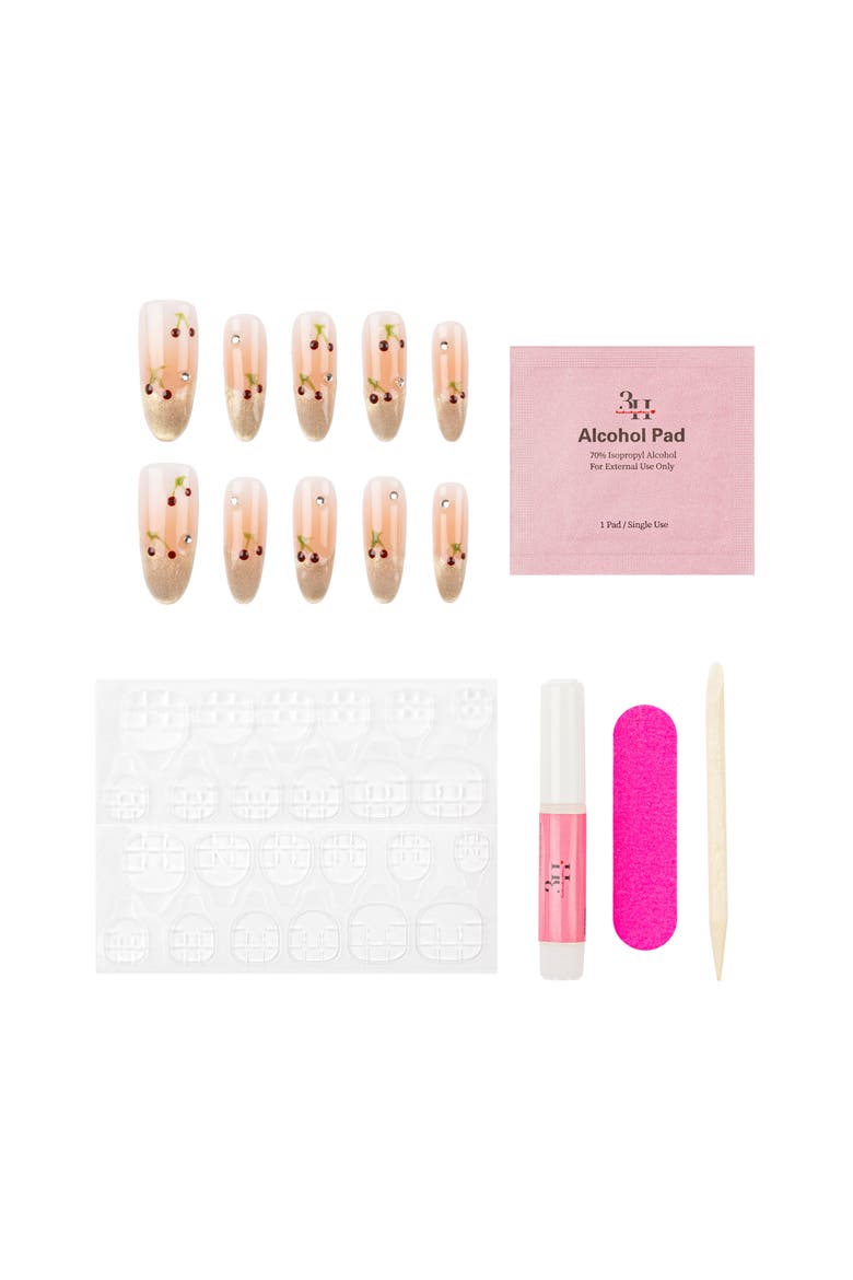 Cherry Bloom Luxury Handmade Press On Nails, Alternate, color, Peach