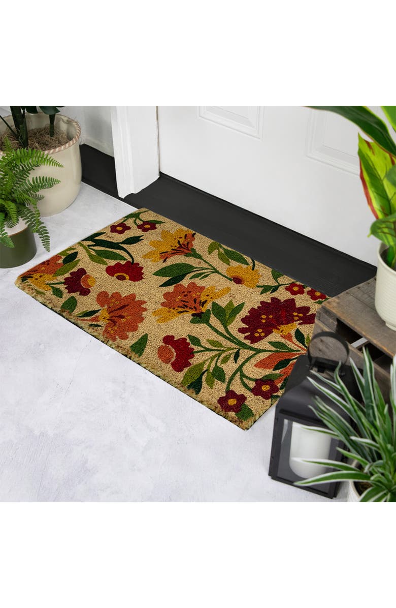 Northlight Natural Coir Autumn Floral and Foliage Door Mat 18" x 30" - Red, Orange, Yellow, Alternate, color, Yellow