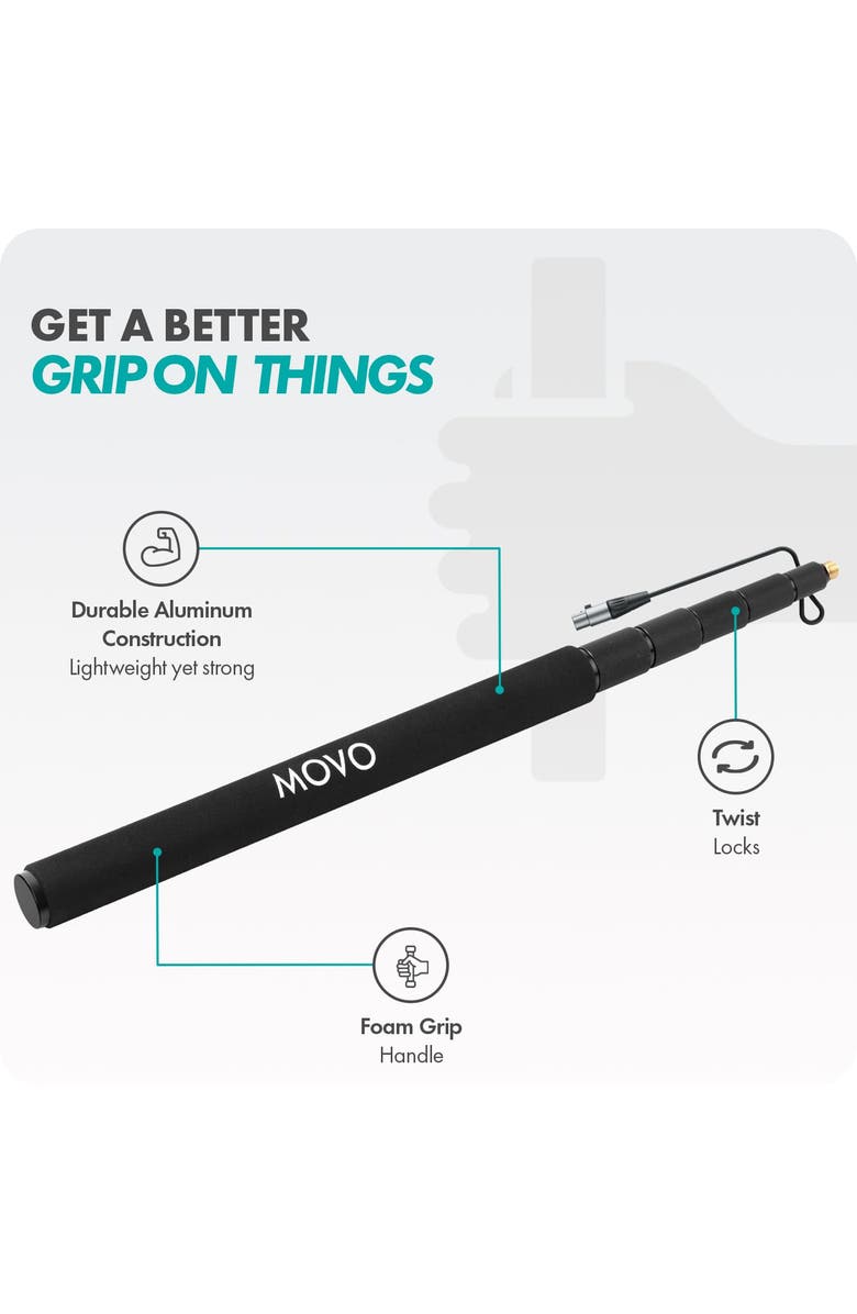 MOVO CMP-17C Professional 9.8' Aluminum Boom Pole for Shotgun Microphones with Internal XLR Cable, Alternate, color, Black