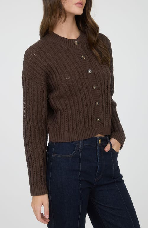 Blu Pepper Pointelle Button Front Crop Cardigan In Brown