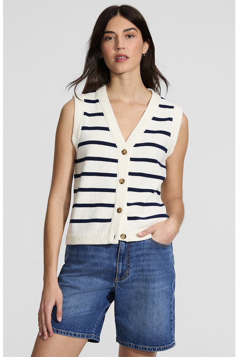 Milano Sweater Vest, Alternate, color, Ivory/Deep Sea Navy Stripe