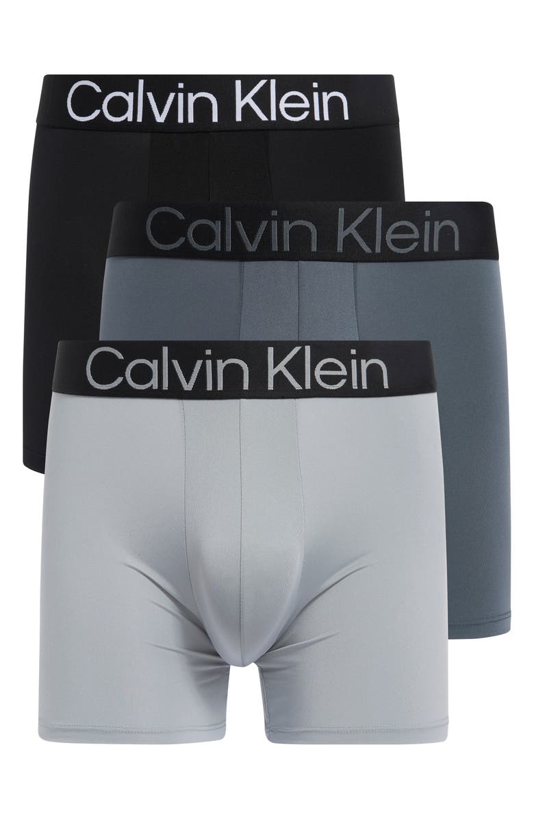 Calvin Klein Bold Logo 3-Pack Boxer Briefs, Main, color, Black/ Turbulence/ Wolf Grey