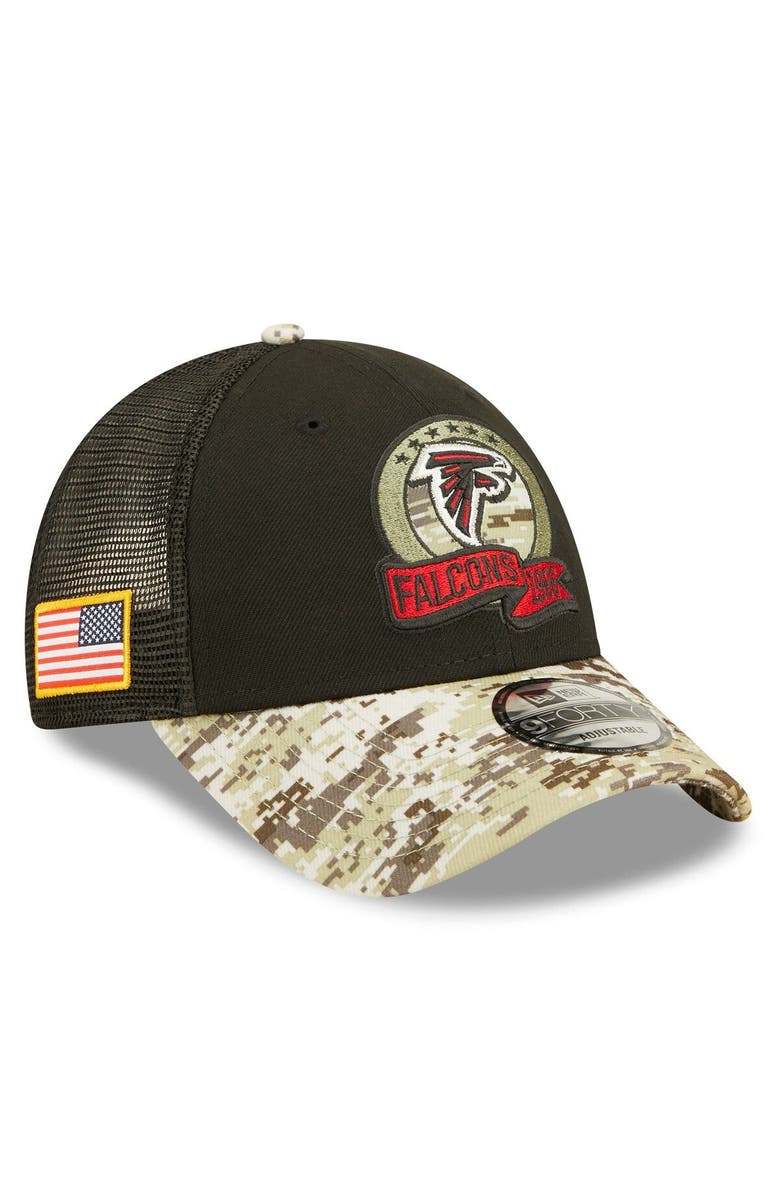 New Era Men's New Era Black/Camo Atlanta Falcons 2022 Salute To Service 9FORTY Snapback Trucker Hat, Main, color, 