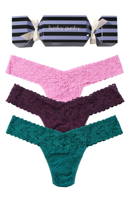 Hanky Panky Holiday Cracker Assorted 3-pack Original Rise Thongs In Multi