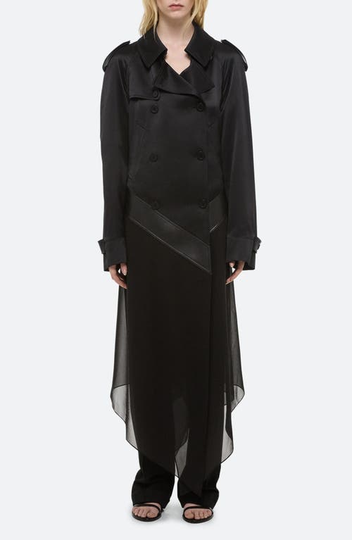 Helmut Lang Mixed Media Scarf Detail Silk Trench Coat In Black