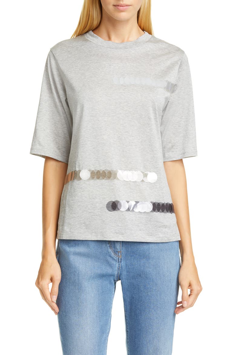 Paillette Detail Cotton Tee, Main, color, GREY