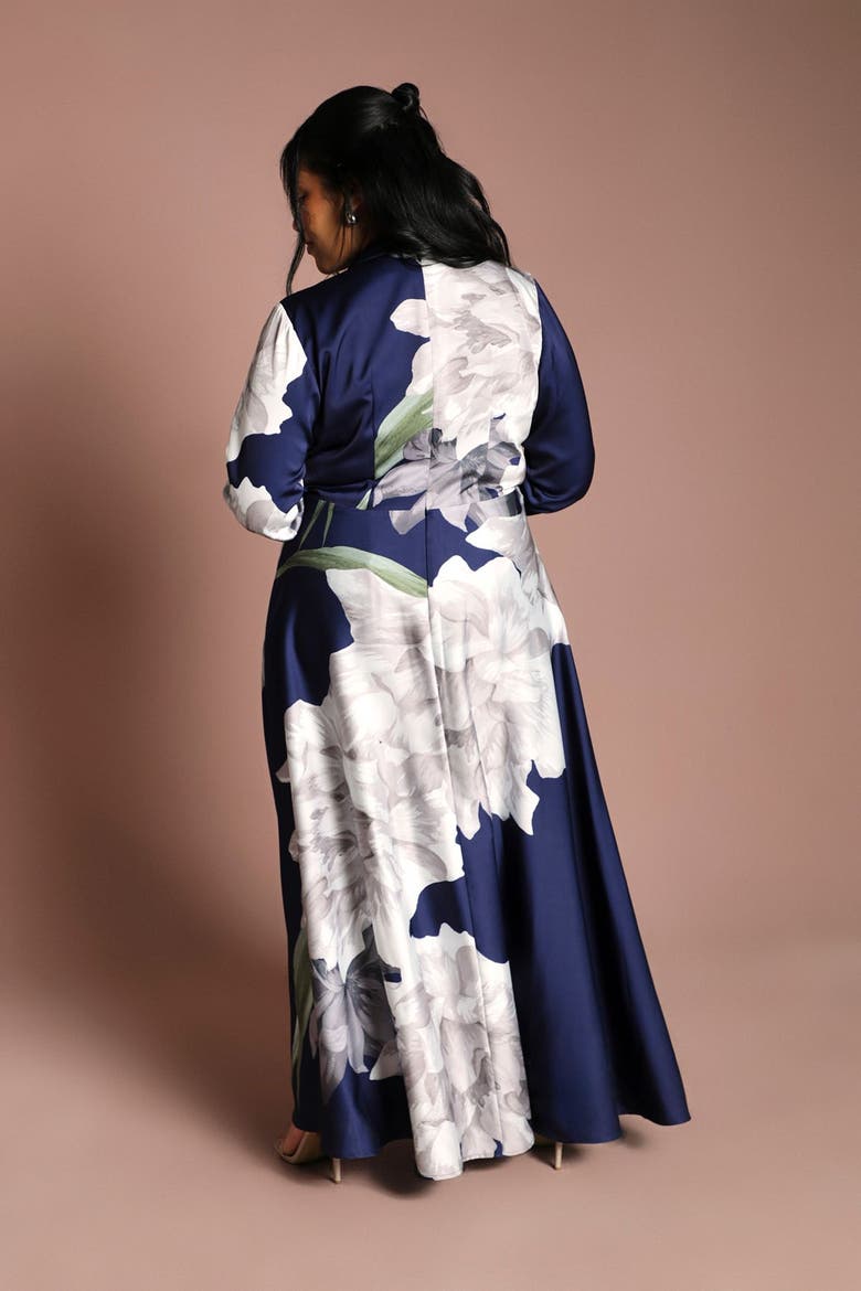 Plus Print Wrap Maxi Dress, Alternate, color, Navy