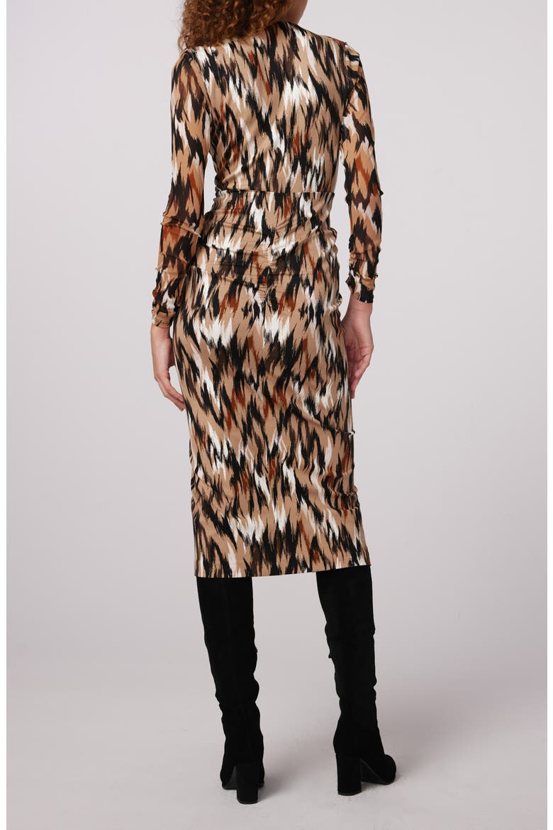 Hades Two Abstract Print Long Sleeve Dress, Alternate, color, FLAMES CAMEL