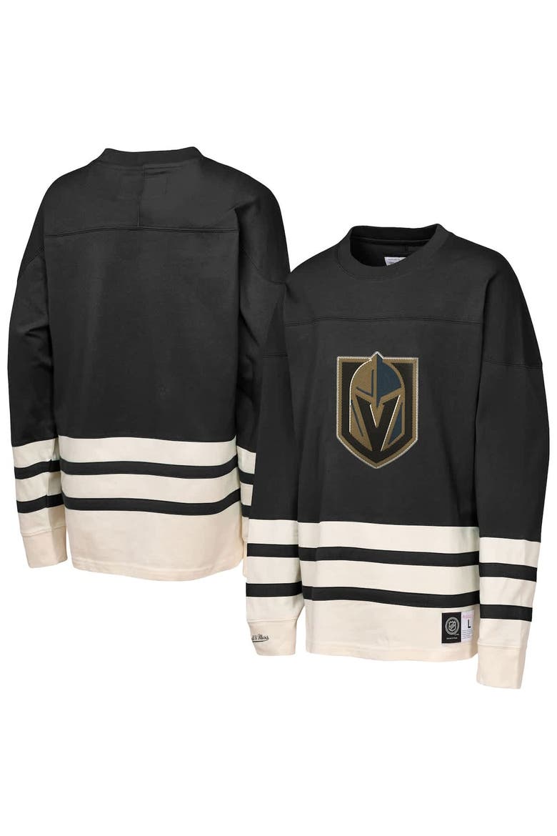 Youth Mitchell & Ness  Black Vegas Golden Knights Chainstitch Heavyweight Long Sleeve Top, Alternate, color, Black
