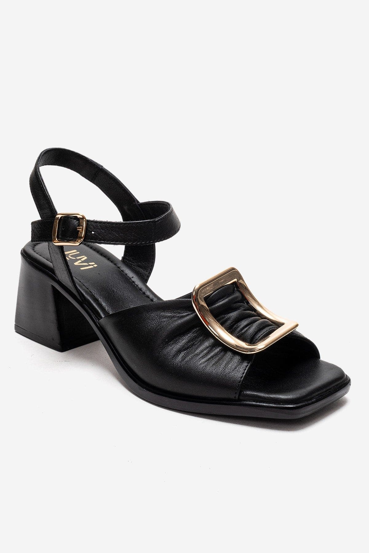 Forever & Always Shoes Asha Leather Block Heel Sandal, Alternate, color, Black