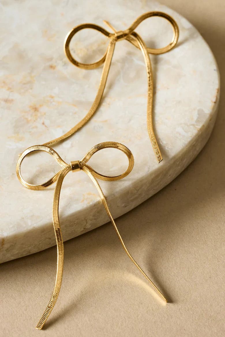 Amelie Waterproof Gold Bow Oversized Earrings, Alternate, color, Gold