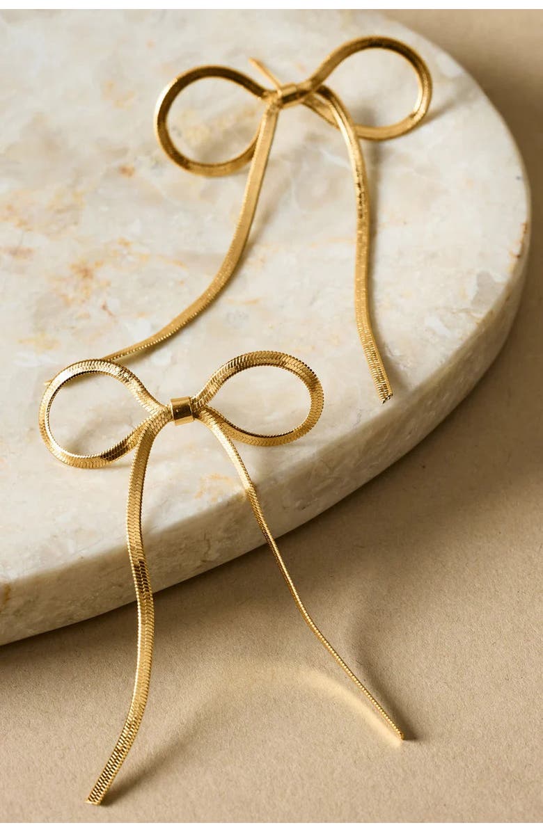 Katie Loxton Amelie Waterproof Gold Bow Oversized Earrings, Alternate, color, Gold