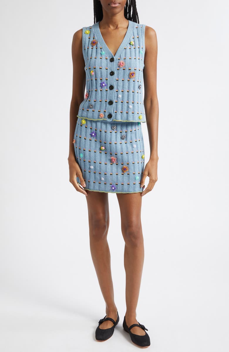 YanYan Dotty Embellished Cotton Rib Sweater Vest, Alternate, color, Dusty Blue