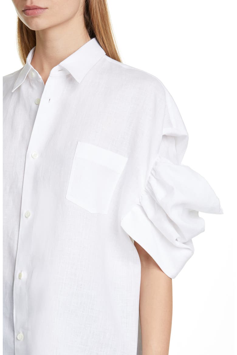 Puff Sleeve Linen Shirt, Alternate, color, WHITE X INDIGO