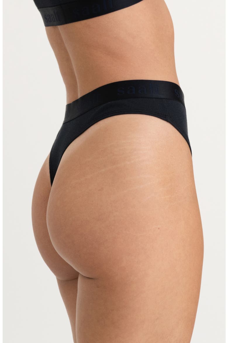 Period & Leakproof High Rise Stretch Cotton & Modal Rib Thong, Alternate, color, VOLCANIC BLACK
