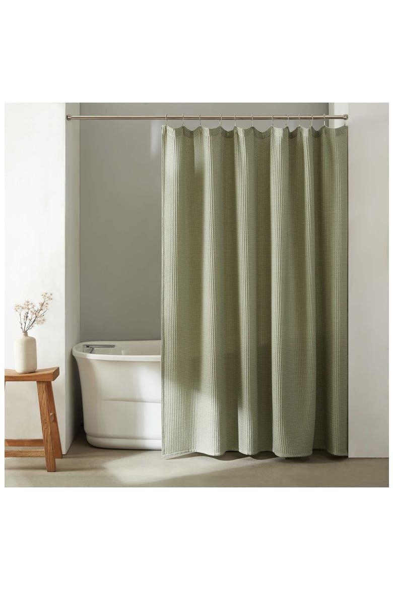 Waffle Weave Shower Curtain, Main, color, SAGE GREEN