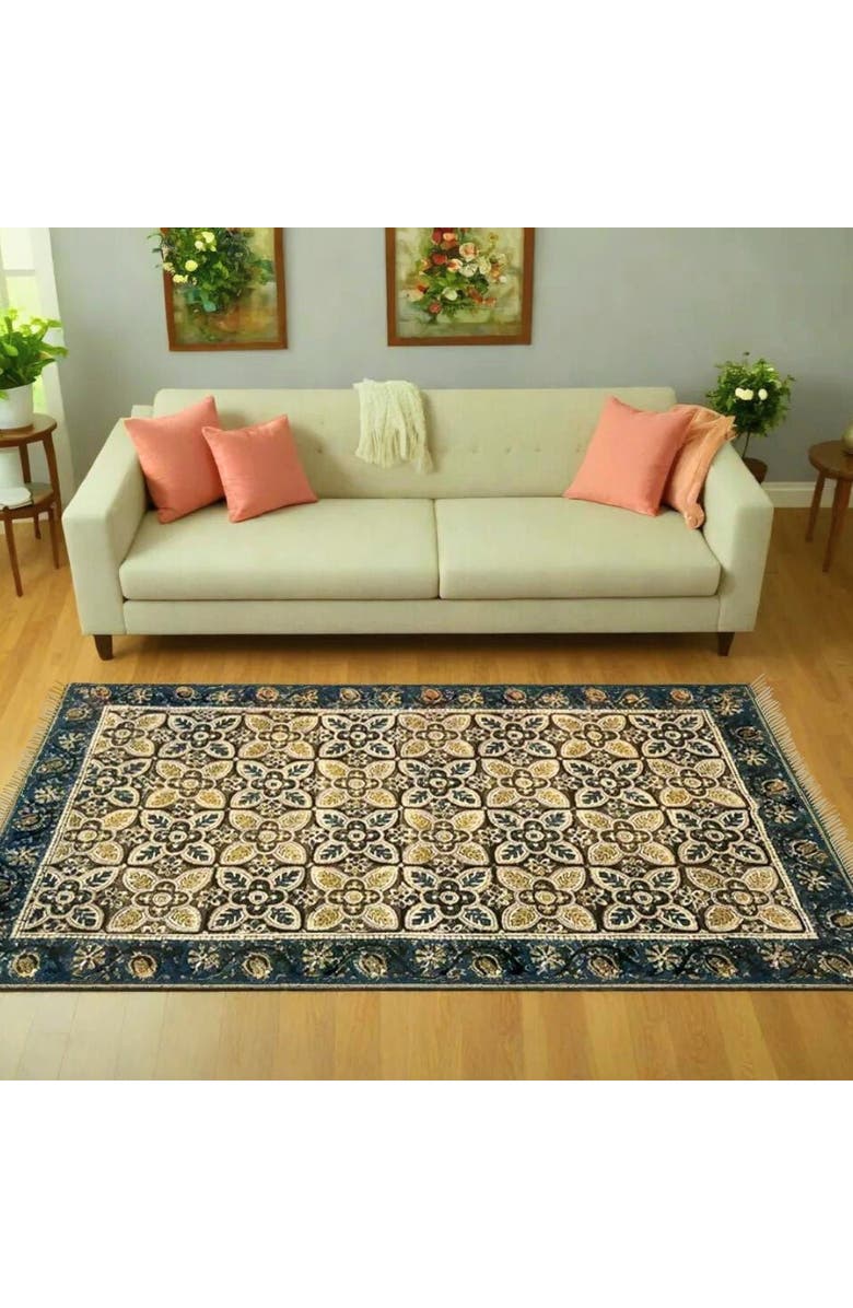 Mela Artisans Kalamkari Handprinted Rug, Alternate, color, Blue