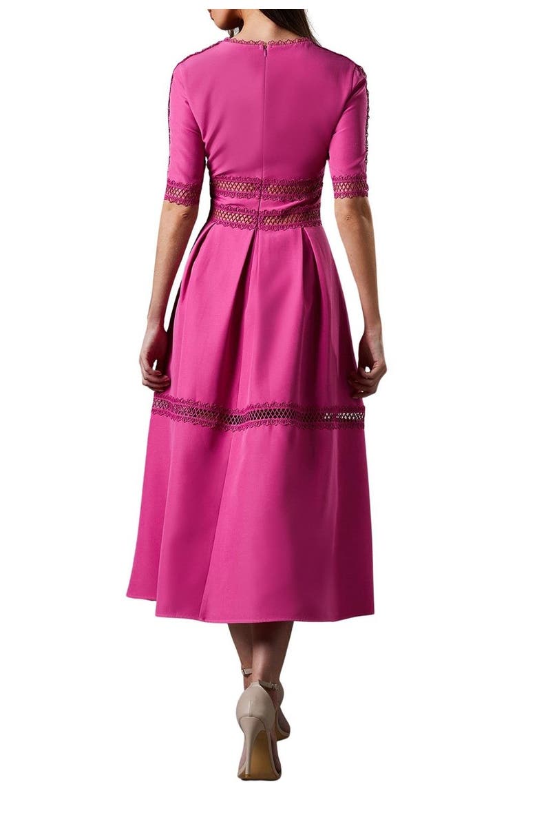 Coast Crochet Insert Crepe V Neck Midi Dress, Alternate, color, Pink