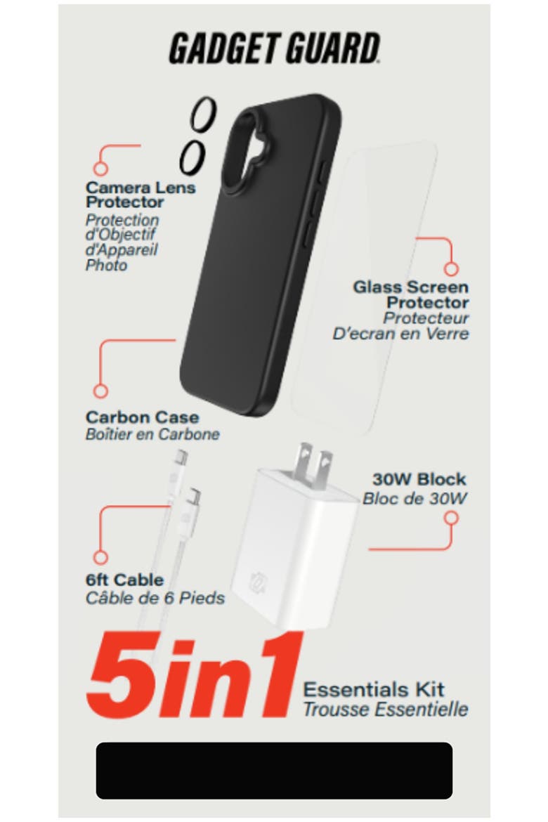 5-in-1 Bundle (Case, Screen Protector, Lens Protector, Charger, Cable) for Apple iPhone 17 Pro, Alternate, color, BLACK