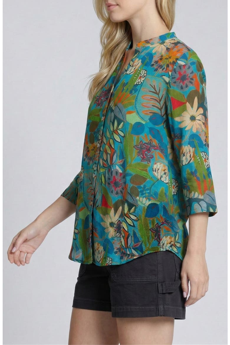 Mixed Stripe Mandarin Collar Button-Up Shirt, Alternate, color, GREEN MULTI