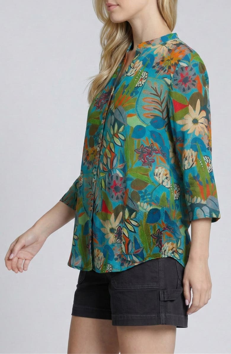 APNY Mixed Stripe Mandarin Collar Button-Up Shirt, Alternate, color, Green Multi