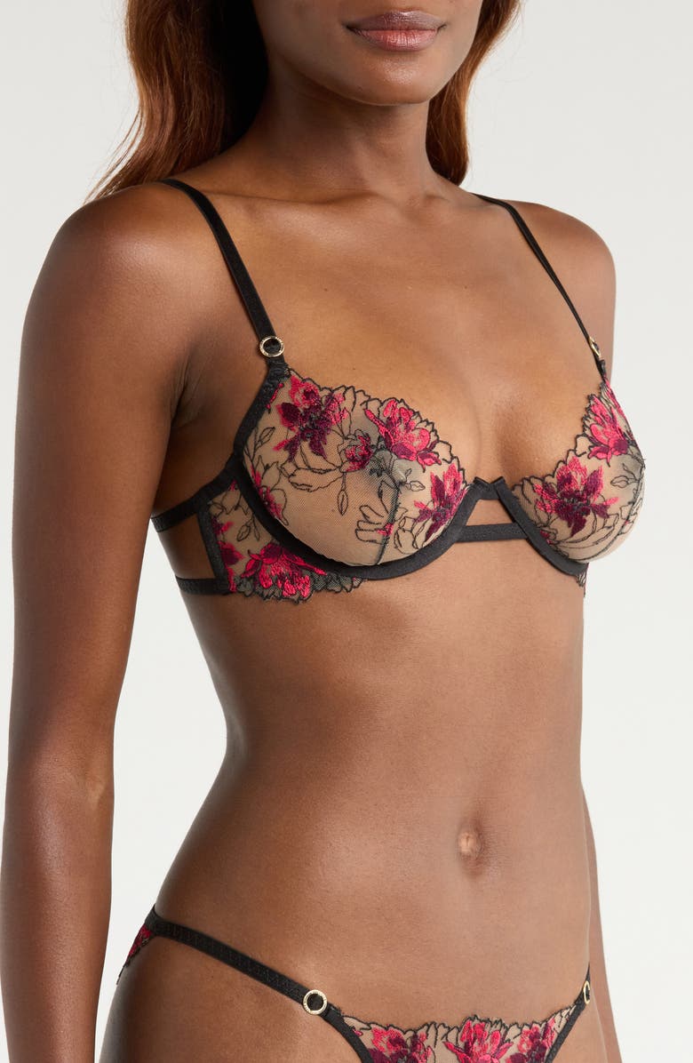 Bluebella Calista Embroidered Mesh Underwire Bra, Alternate, color, Black/ Cherry/Virt Pink/Sheer