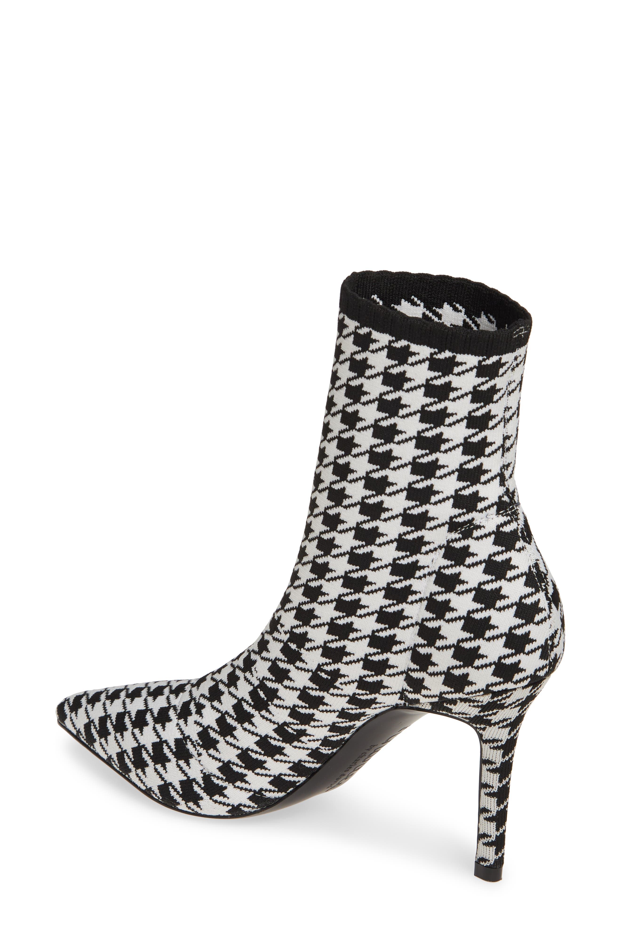 Pointed Toe Boot, Alternate, color, BLACK/ WHITE FABRIC