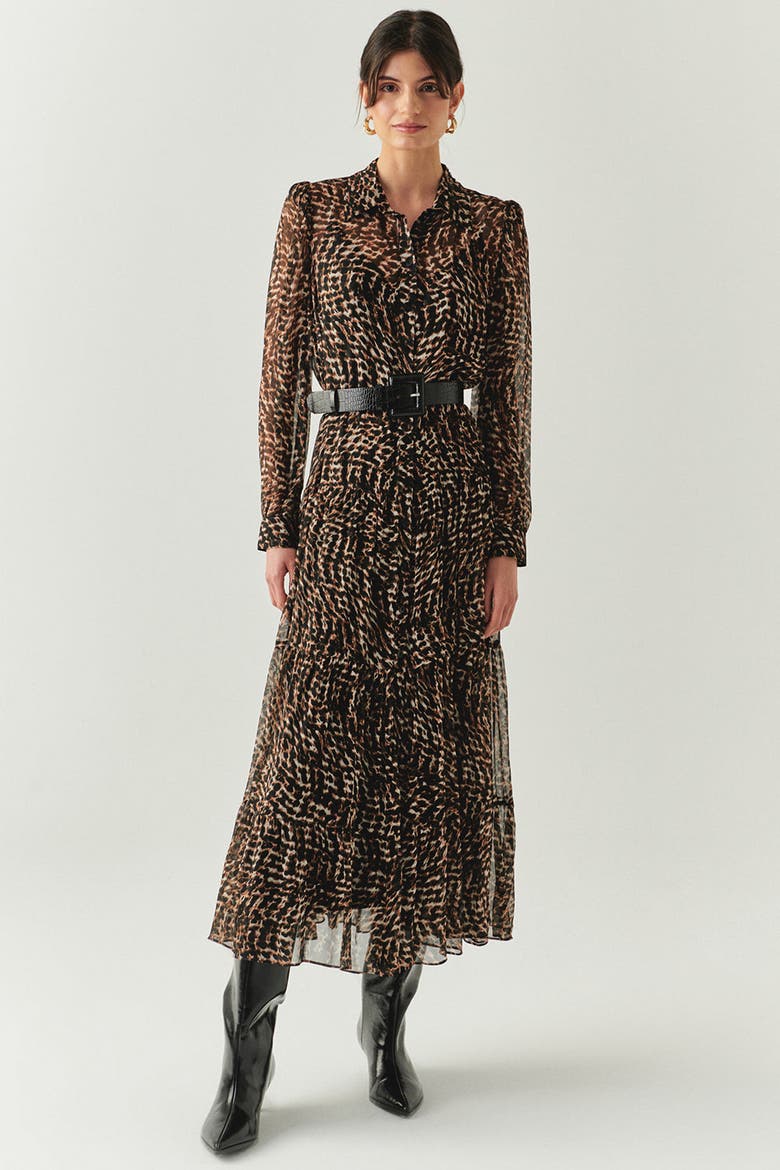 Aliza Chiffon Midi Dress, Main, color, Brown