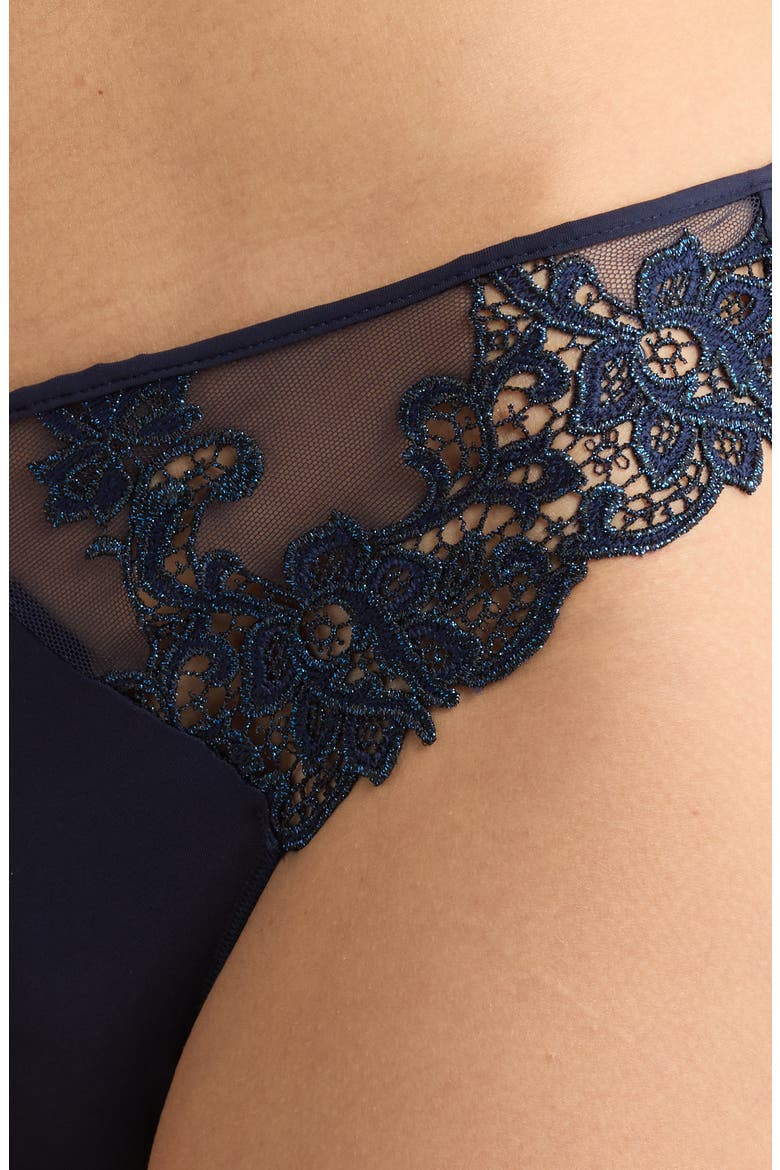 Saga Lace Trim Thong, Alternate, color, SAPHIRE