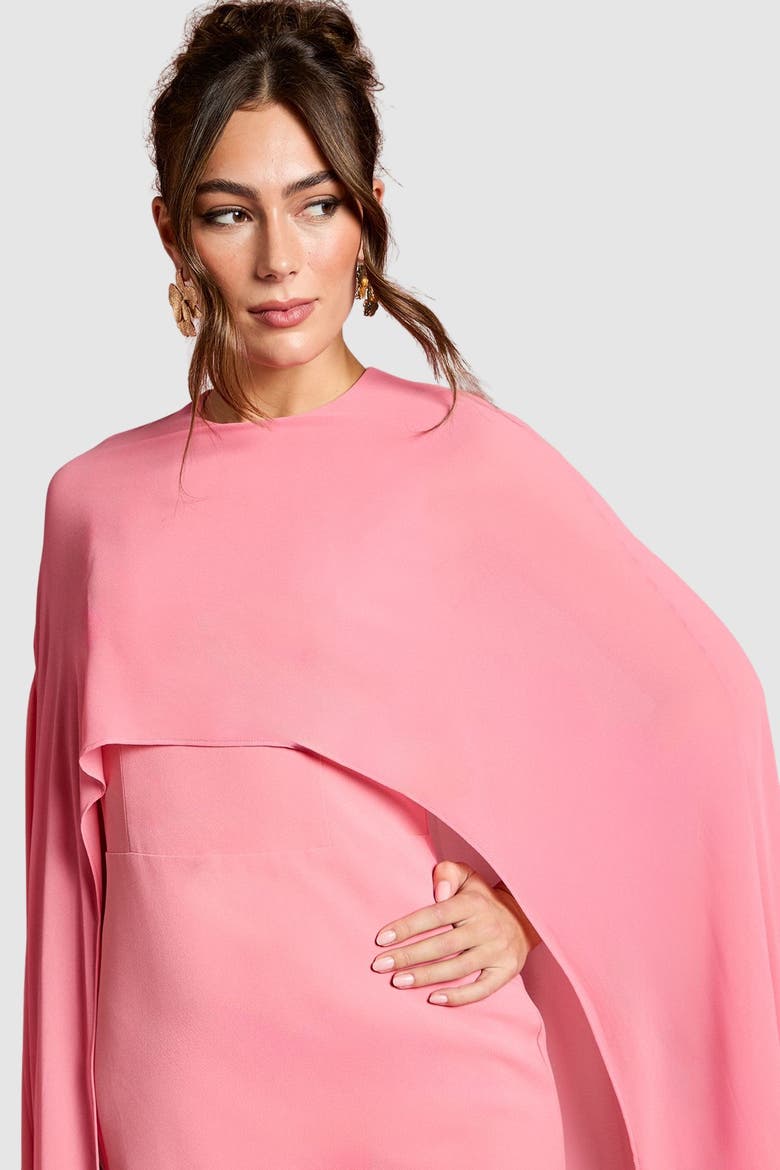 Cape Sleeve Maxi Dress, Alternate, color, Rose