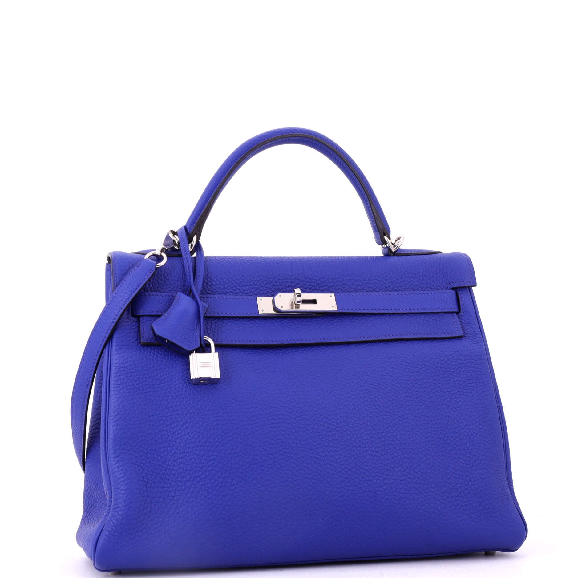 Pre-Owned Hermes Kelly Handbag Blue Togo with Palladium Hardware 32, Alternate, color, Bleu Electrique