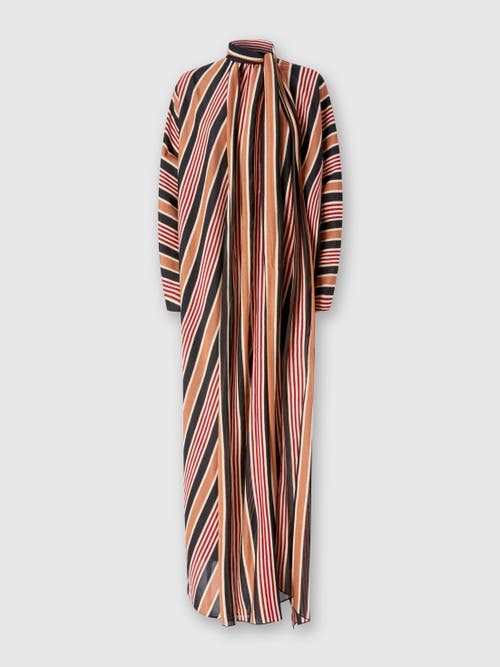 Missoni Long Striped Cotton And Viscose Dress With Knotted Collar In Multicoloured