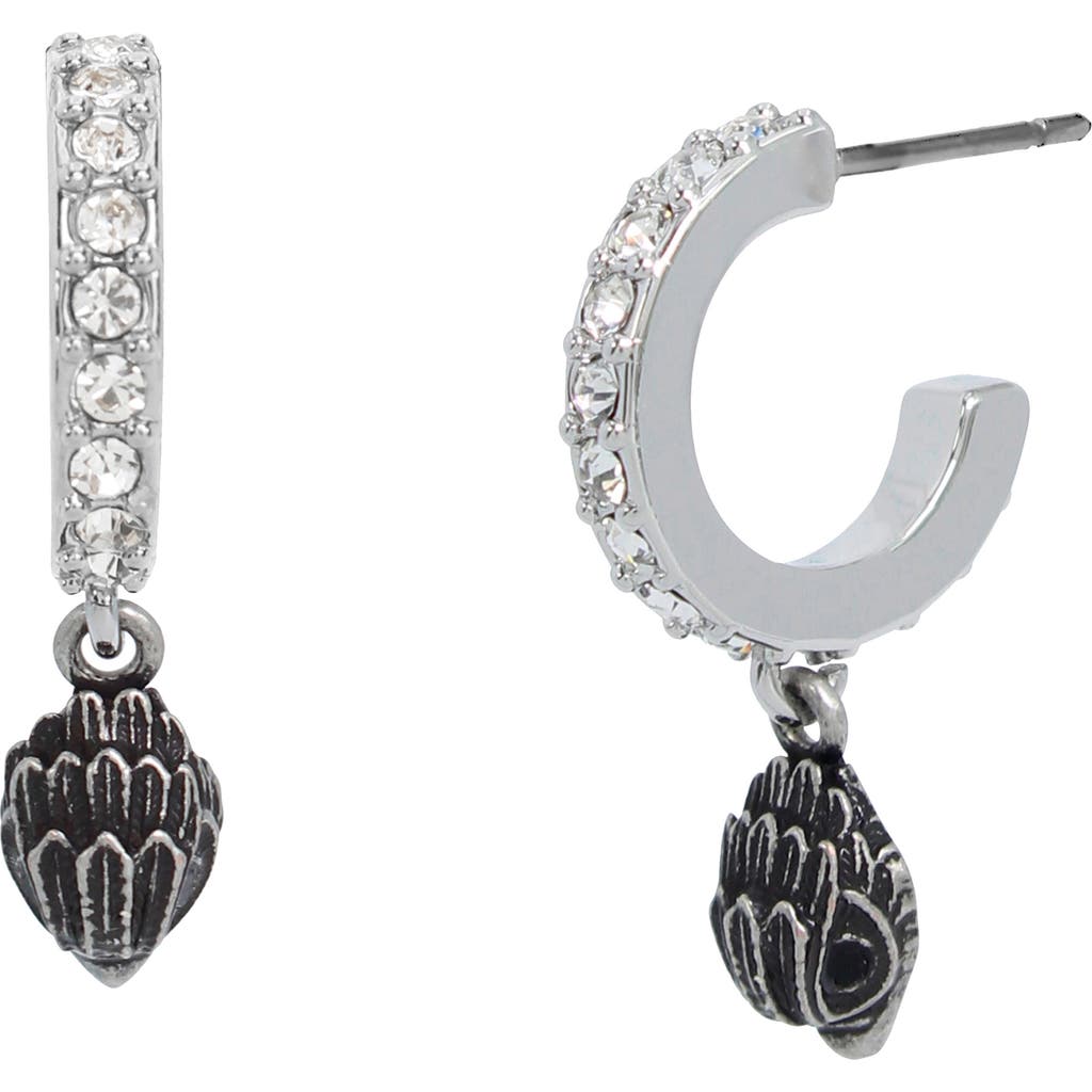 Kurt Geiger London Micro Pavé Crystal Eagle Huggie Hoop Earrings In Transparent