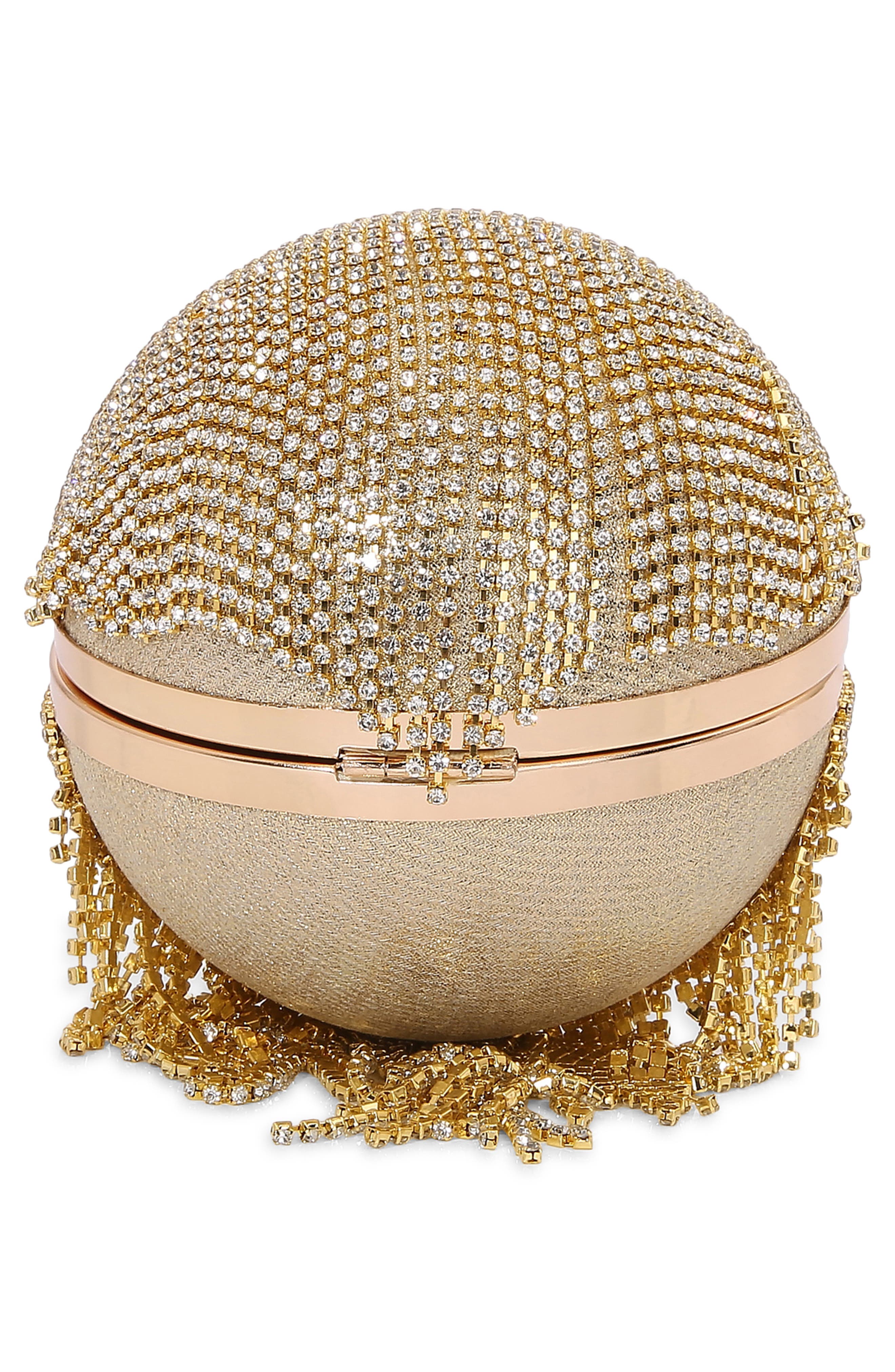 Tear Drop Fringe Rhinestone Clutch, Alternate, color, GOLD