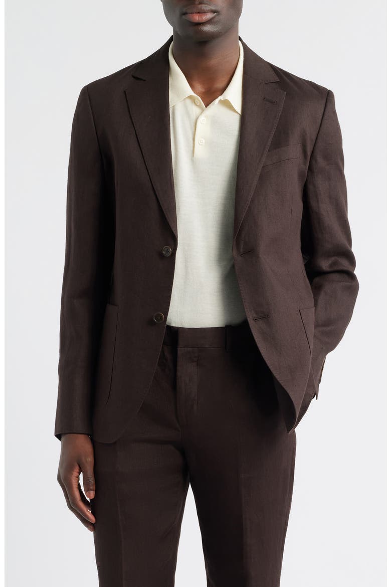Henrik Trim Fit Solid Italian Linen Suit Separate Jacket, Main, color, DARK BROWN