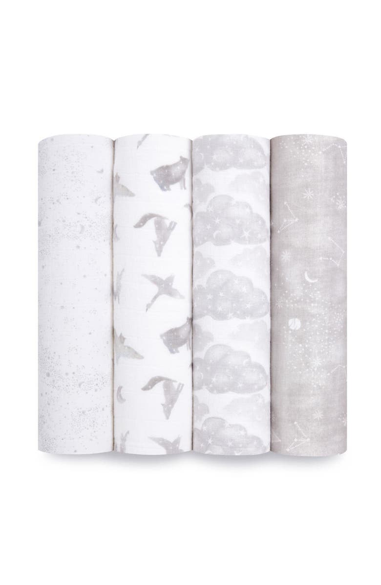 aden + anais Boutique 4-Pack 100% Organic Cotton Muslin Swaddles, Main, color, Map The Stars