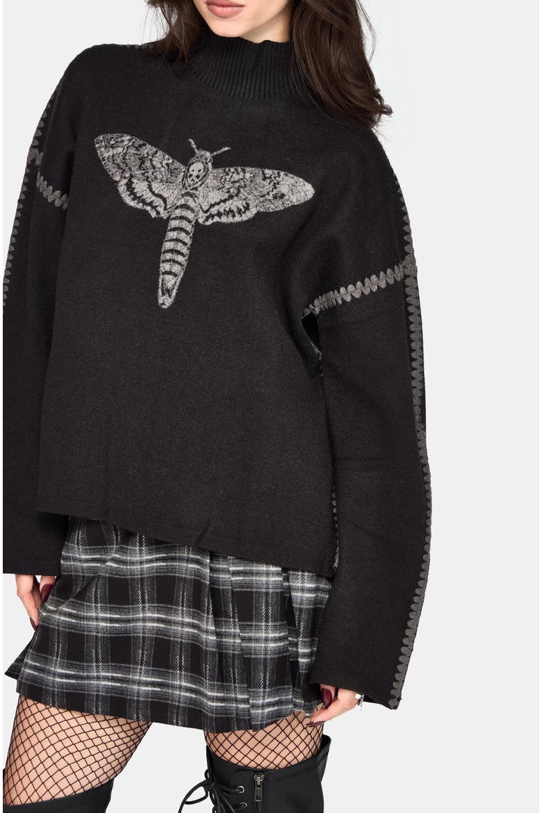 Mourn Moth Blanket Stitch Knit Sweater, Main, color, Black