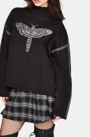 Disturbia Mourn Moth Blanket Stitch Knit Sweater