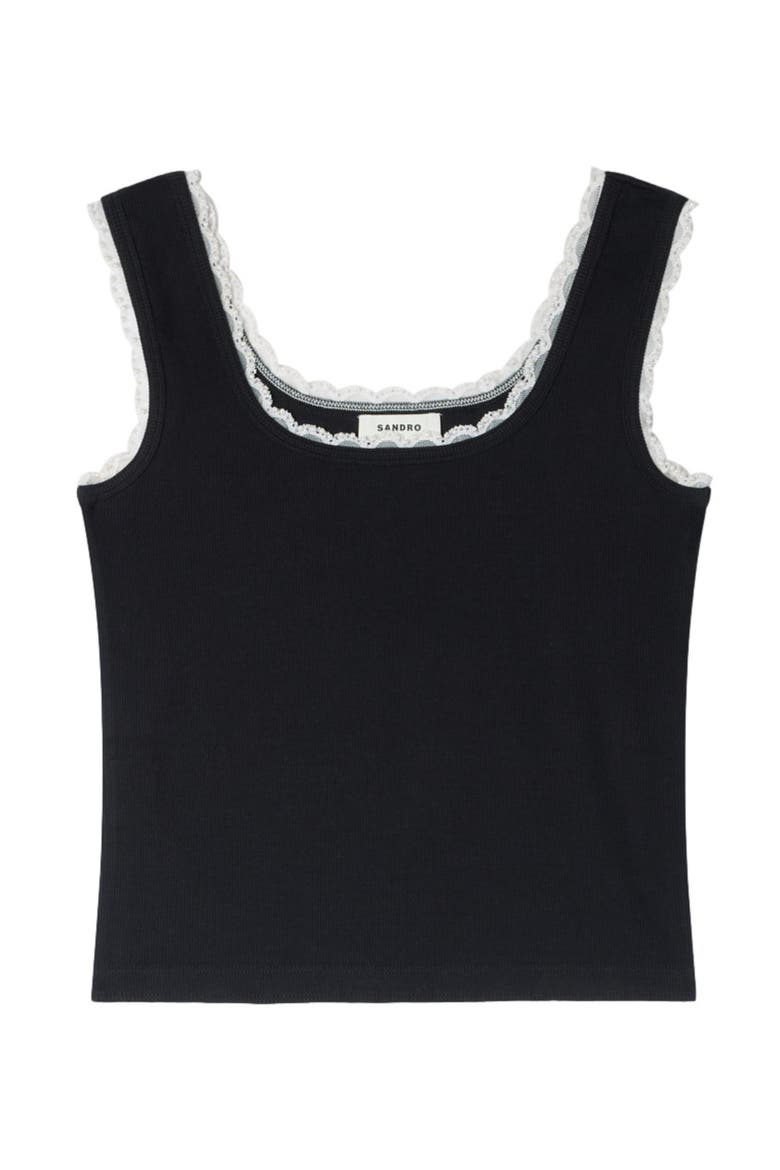 Beaded embroidered cotton vest top, Alternate, color, Black