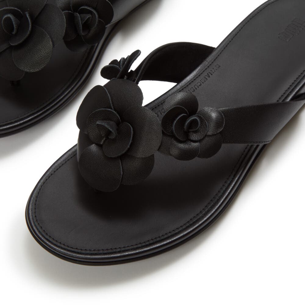 FitFlop Gracie Flower Flip-Flops, Alternate, color, Black