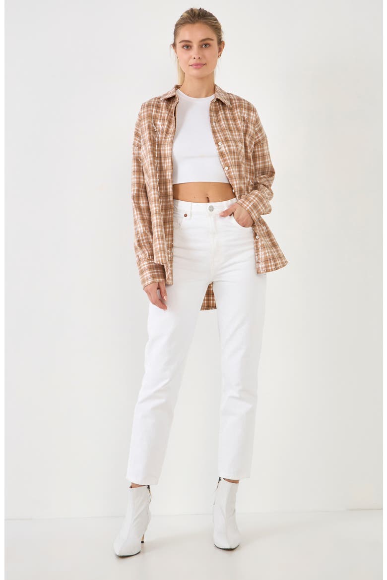 Plaid Sequin Button-Up Shirt, Alternate, color, TAN