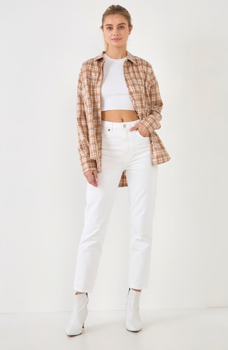 Grey Lab Plaid Sequin Button-Up Shirt, Alternate, color, Tan