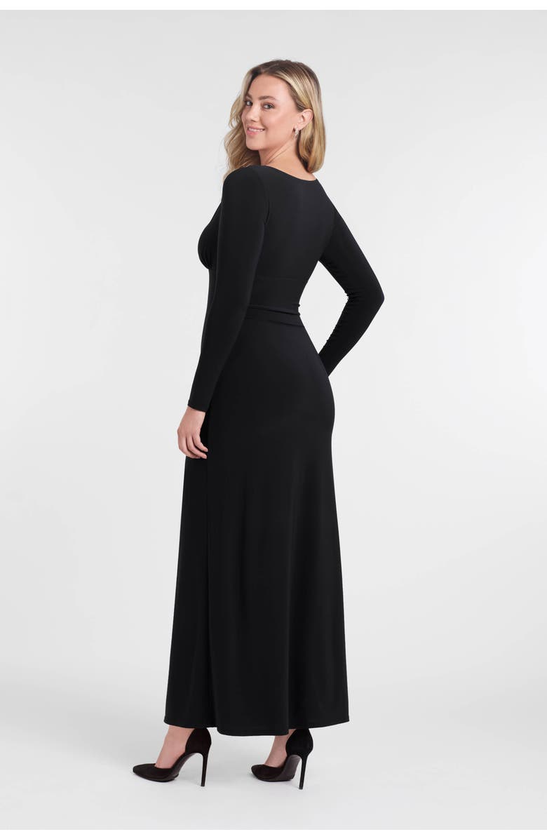 S3 Sculpting Shapewear Shirred V-Neck Long Sleeve Solid Maxi Dress, Alternate, color, Onyx Black