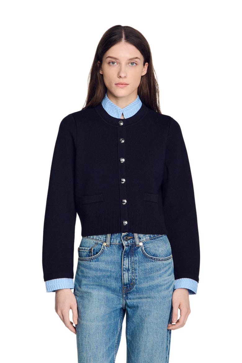 Two-tone origami collar cardigan, Main, color, Navy blue
