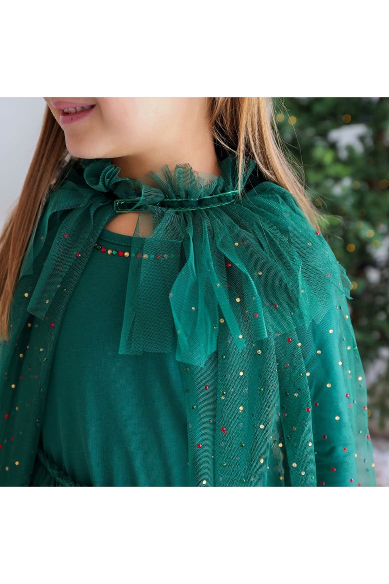 Emerald Rhinestone Christmas Cape, Alternate, color, Green