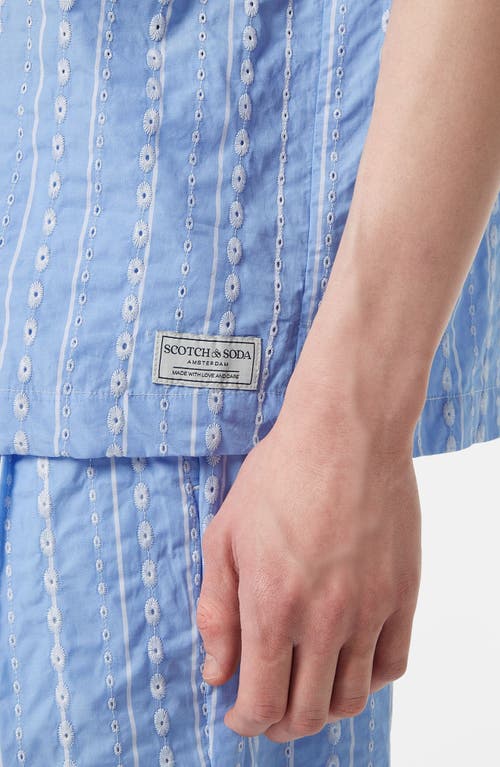 Scotch & Soda Embroidered Relaxed Fit Striped Shirt In Sky Blue