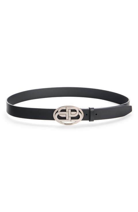 Oval BB Buckle Leather Belt